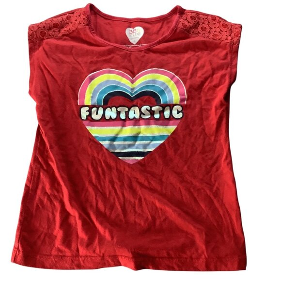 Garanimals Girls Dolman Funtastic Rainbow Heart Shirt Red Size 6 Lace Detail - Picture 8 of 8